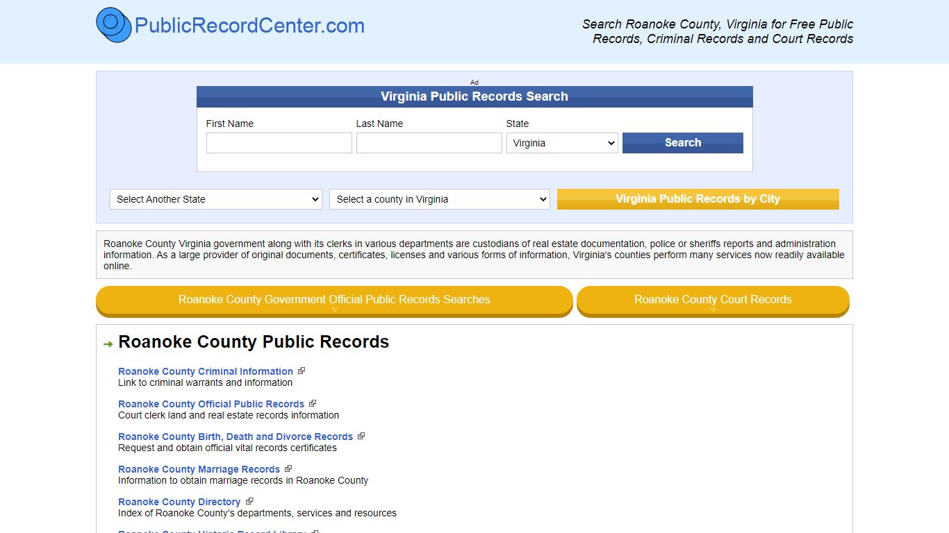Roanoke County Virginia Free Public Records - Court ...